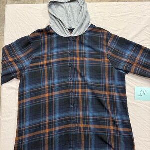 Paper Tee Plaid Hooded Shirt - Blue and Orange